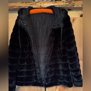 Charlie B Reversible Puffer/Faux Fur Jacket XL - Black